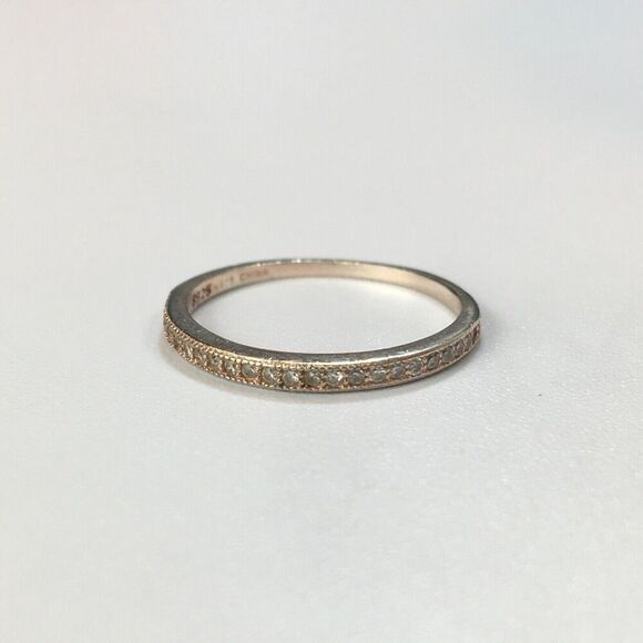 Sterling Silver Ring Size 6.75 Half Eternity Pave Style CZ Band Signed 925 - Picture 5 of 13